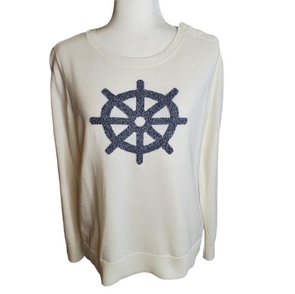 Nautica Sweater Womens Medium Ships Wheel Marshmallo Beach Boat Cover Up M - Picture 2 of 14